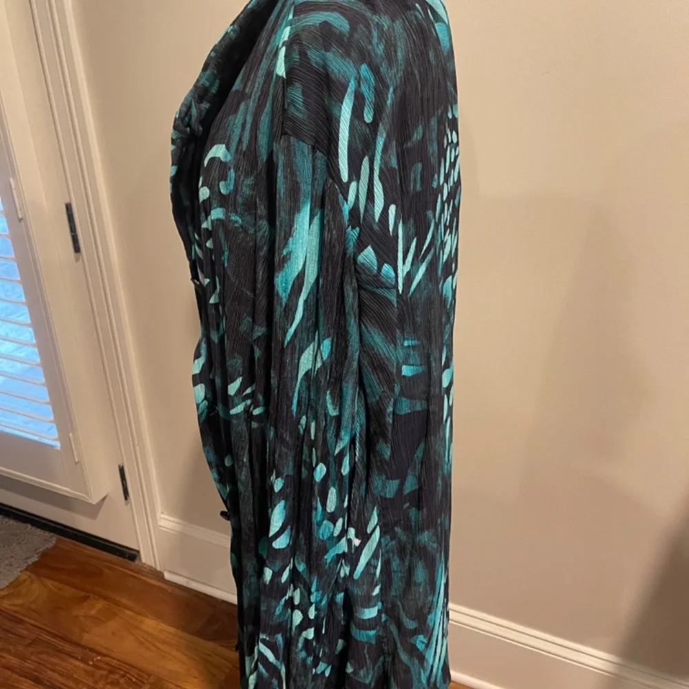 Ming Wang Teal and Black Patterned Long Blazer - Picture 3 of 6